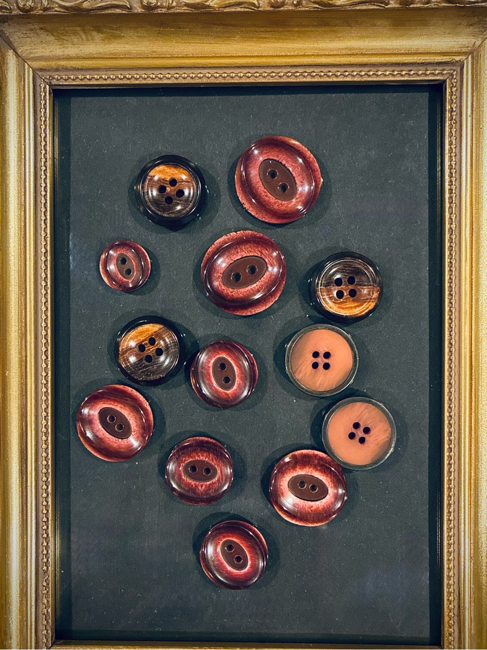 Vintage Sewing Buttons (13), Reddish-brown cat-eye & tortoiseshell look, Plastic